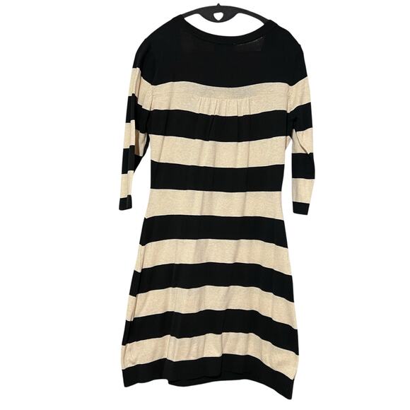 Pink Rose (M) Square Neck 1/2 Sleeve Sweater Dress Wide Stripe Two Pocket - Picture 11 of 12